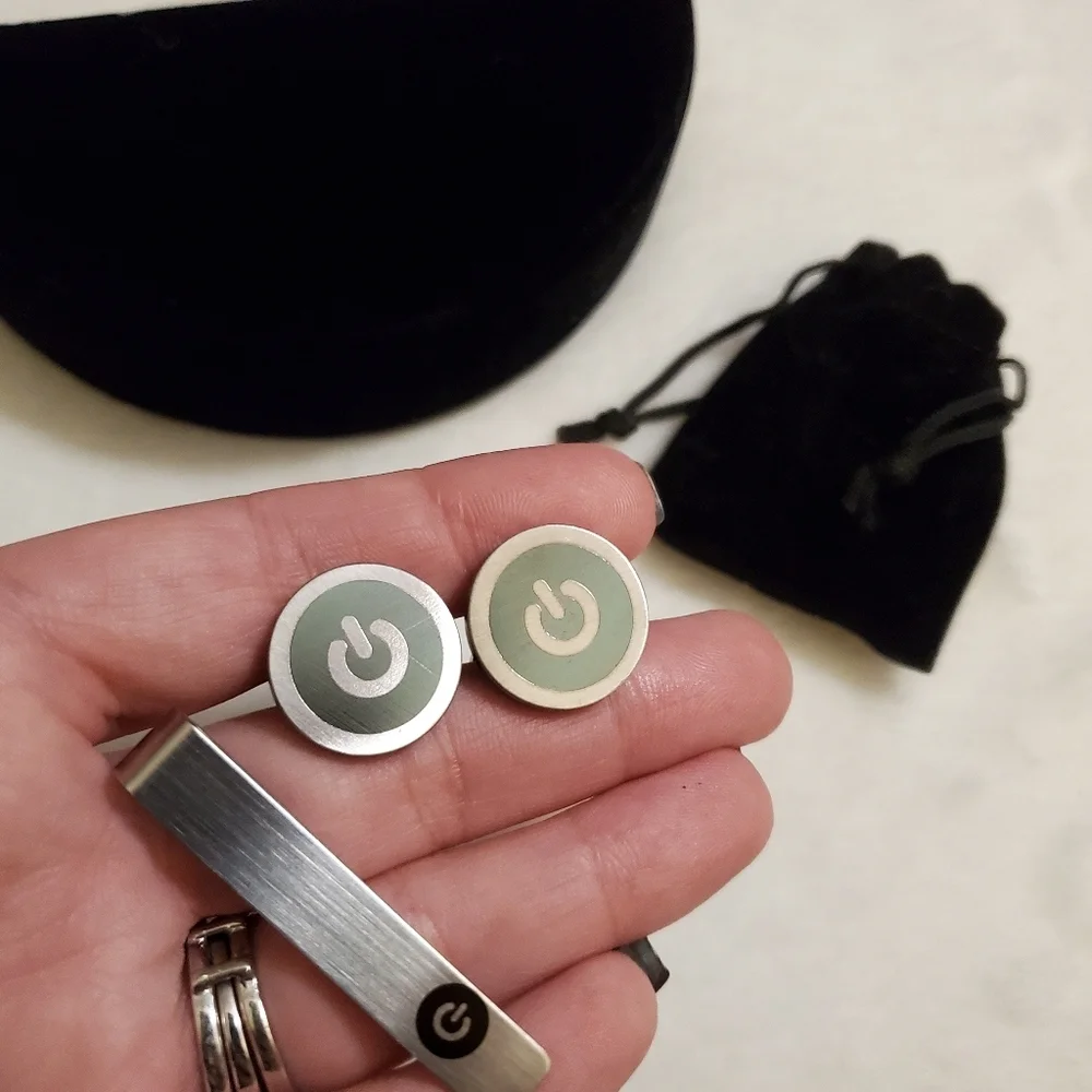 Stainless Steel Power Button Cufflink & Tie clip